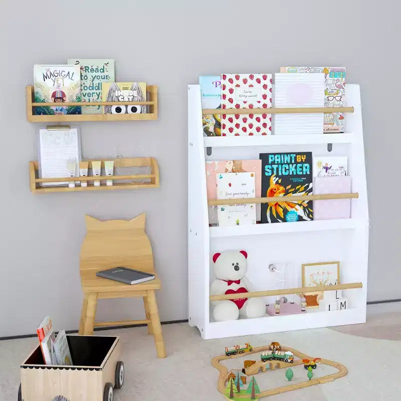 22" Three-Tier Children's Bookshelf, White, for Bedroom and Playroom, Ages 3 and Up