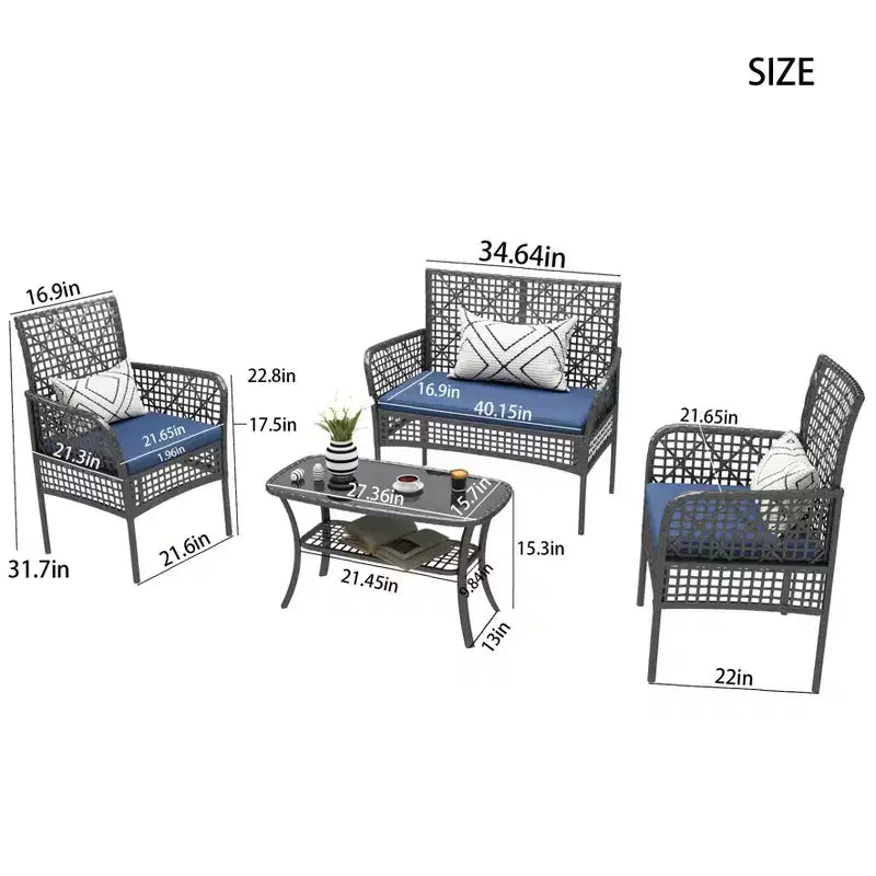 CLIHOME Ensemble mobilier d'extérieur 4 pièces en rotin pour patio