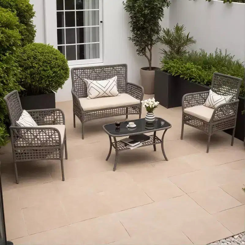 CLIHOME Ensemble mobilier d'extérieur 4 pièces en rotin pour patio