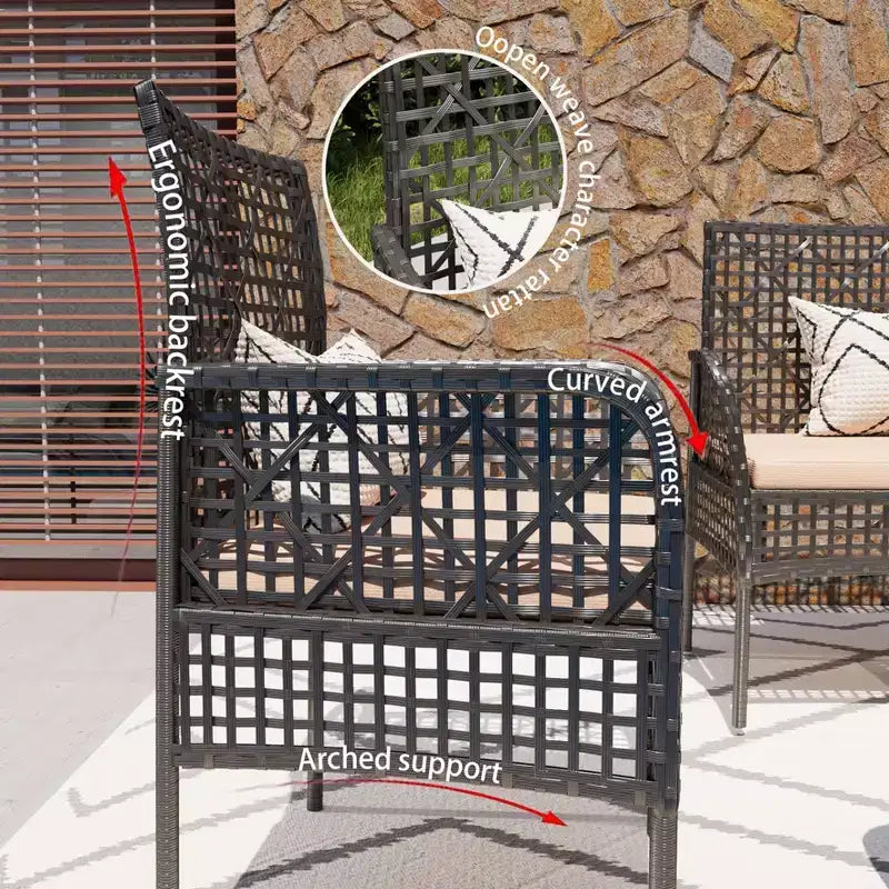 CLIHOME Ensemble mobilier d'extérieur 4 pièces en rotin pour patio