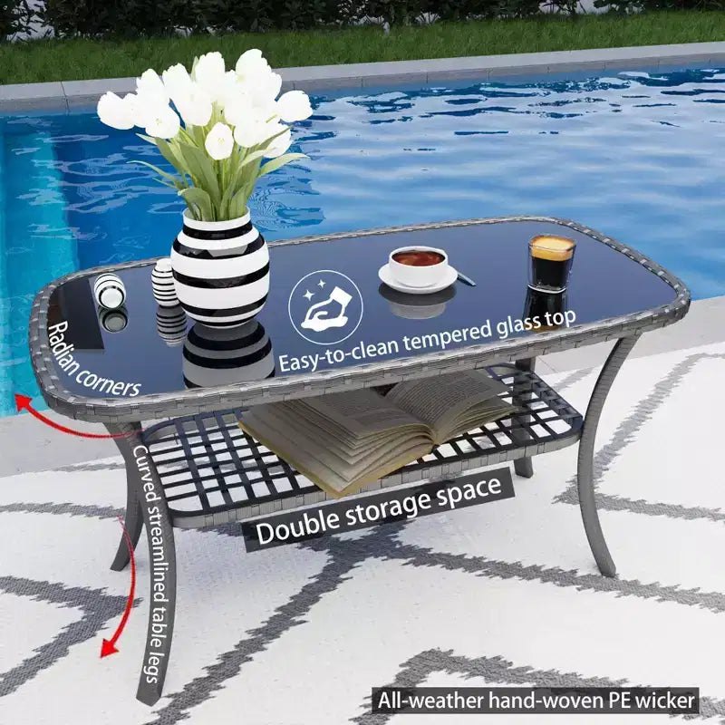 CLIHOME Ensemble mobilier d'extérieur 4 pièces en rotin pour patio
