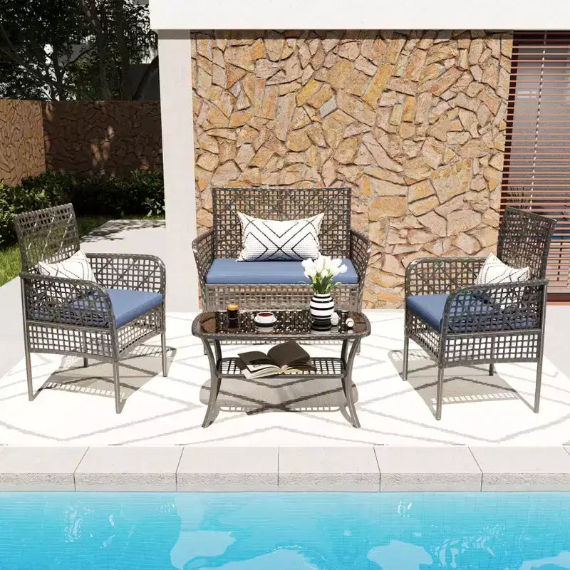 CLIHOME Ensemble mobilier d'extérieur 4 pièces en rotin pour patio