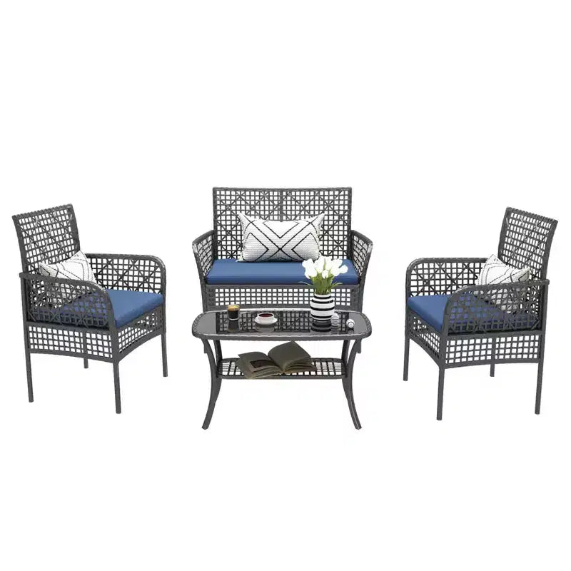 CLIHOME Ensemble mobilier d'extérieur 4 pièces en rotin pour patio