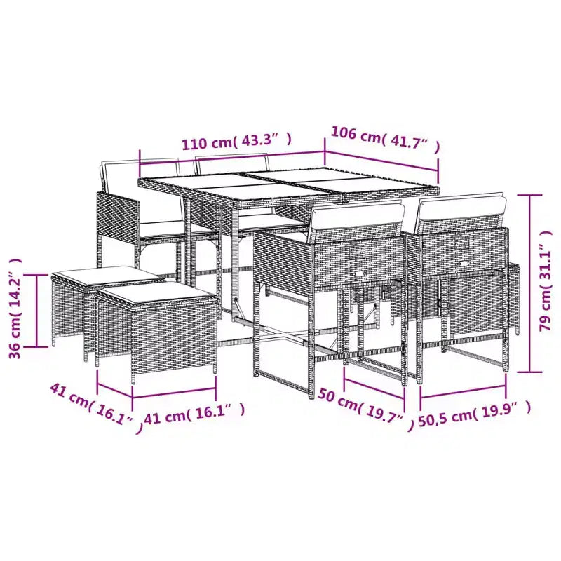 vidaXL Ensemble repas d'extérieur avec coussins de diverses couleurs