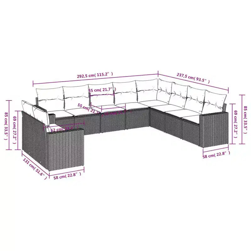 vidaXL Ensemble de canapés de jardin et rotin PE Grande modularité