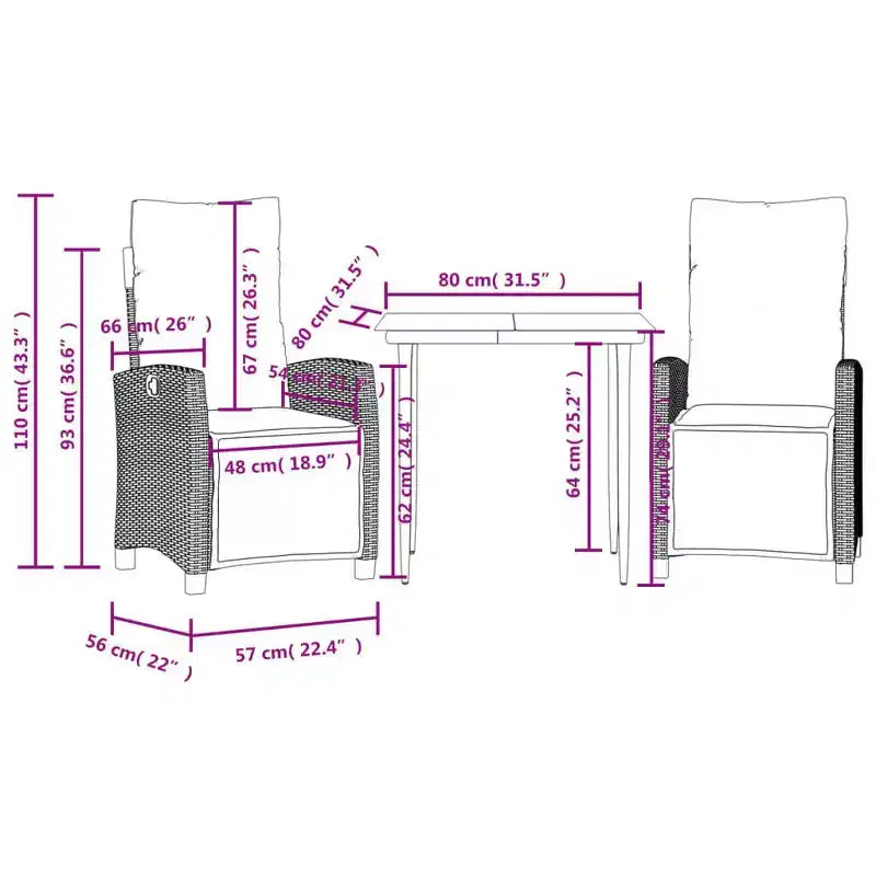 vidaXL Salon de jardin en résine tressée 80 x 80 cm pour la table