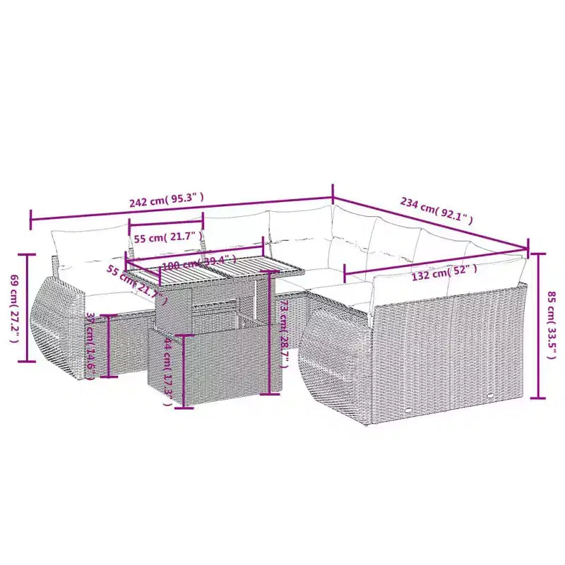 Ensemble de canapés de jardin modulaires vidaXL avec coussins