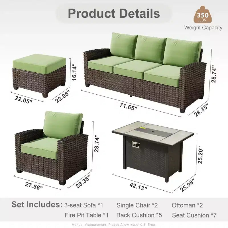 HOMLUX Ensemble de canapé d'extérieur 4 saisons 3+2+2 places avec foyer, mobilier de terrasse résistant aux intempéries pour le jardin