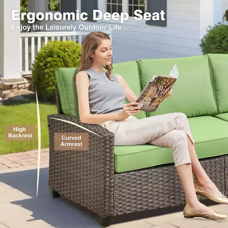 HOMLUX Ensemble de canapé d'extérieur 4 saisons 3+2+2 places avec foyer, mobilier de terrasse résistant aux intempéries pour le jardin