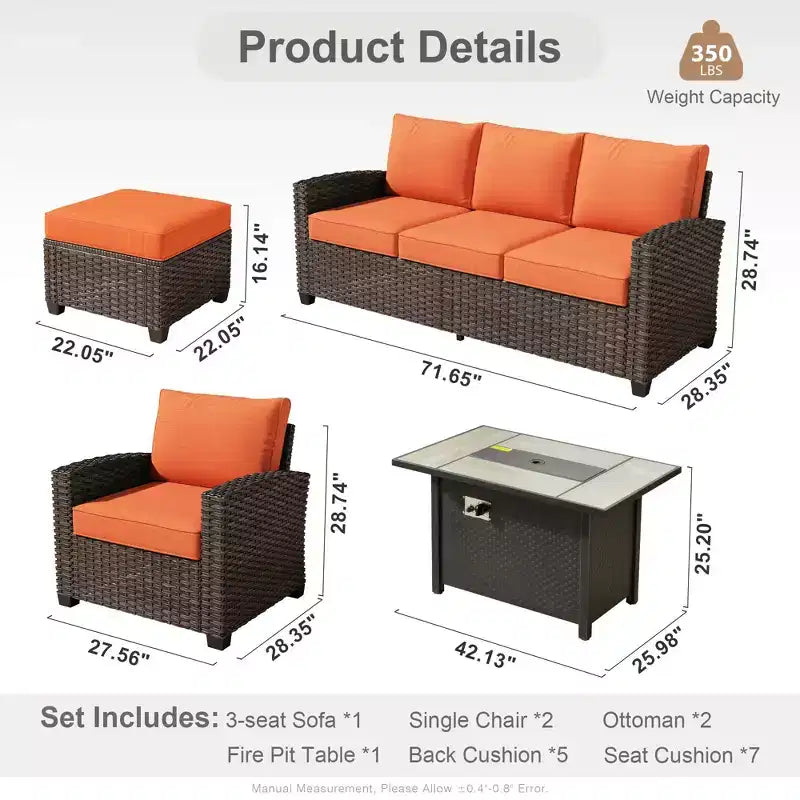 HOMLUX Ensemble de canapé d'extérieur 4 saisons 3+2+2 places avec foyer, mobilier de terrasse résistant aux intempéries pour le jardin