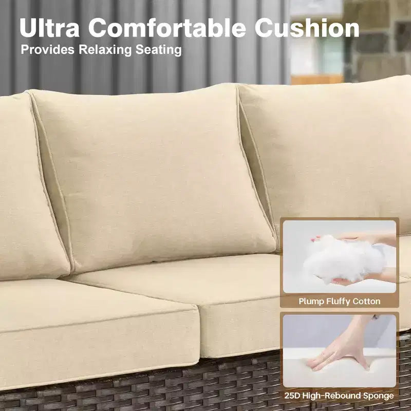 HOMLUX Ensemble de canapé d'extérieur 4 saisons 3+2+2 places avec foyer, mobilier de terrasse résistant aux intempéries pour le jardin