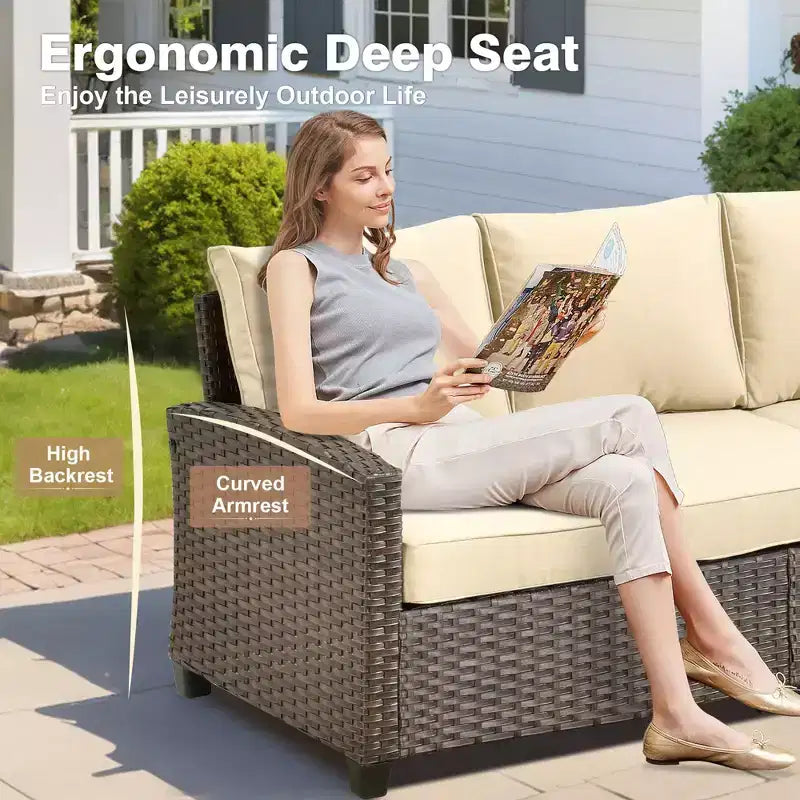 HOMLUX Ensemble de canapé d'extérieur 4 saisons 3+2+2 places avec foyer, mobilier de terrasse résistant aux intempéries pour le jardin