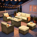 HOMLUX 4-Season Outdoor Sofa Set 3+2+2 Seating with Firepit Weatherproof Patio Furniture for Garden