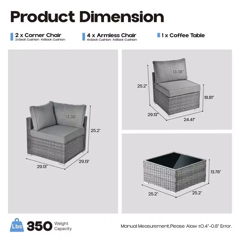 HOMLUX Salon de conversation 7 pièces pour patio, ensemble de canapés modulaires d'extérieur pour terrasse, jardin, balcon, bord de piscine