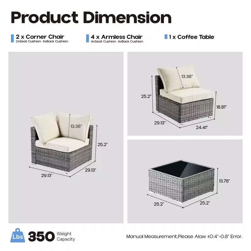 HOMLUX Salon de conversation 7 pièces pour patio, ensemble de canapés modulaires d'extérieur pour terrasse, jardin, balcon, bord de piscine