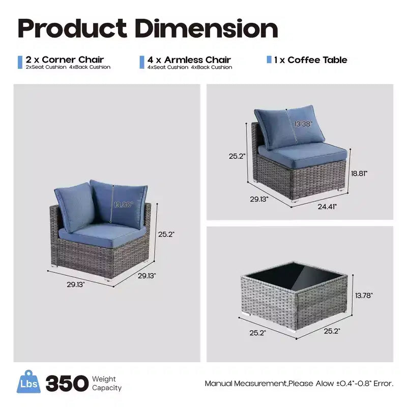 HOMLUX Salon de conversation 7 pièces pour patio, ensemble de canapés modulaires d'extérieur pour terrasse, jardin, balcon, bord de piscine
