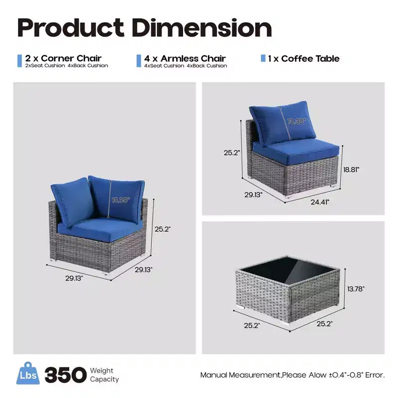 HOMLUX Salon de conversation 7 pièces pour patio, ensemble de canapés modulaires d'extérieur pour terrasse, jardin, balcon, bord de piscine
