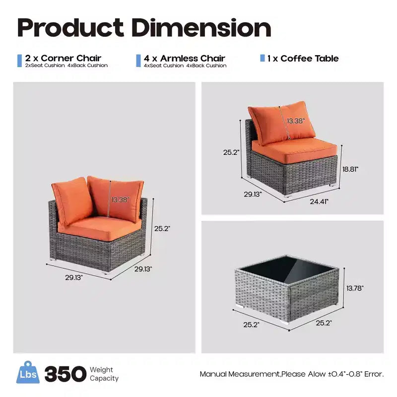 HOMLUX Salon de conversation 7 pièces pour patio, ensemble de canapés modulaires d'extérieur pour terrasse, jardin, balcon, bord de piscine