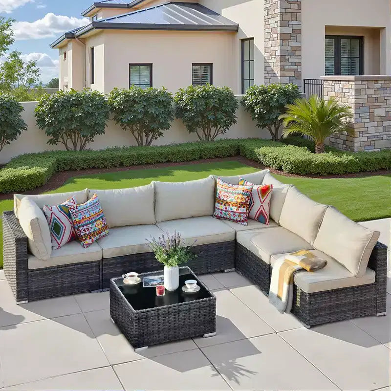 HOMLUX 7 PCS Patio Seating Conversation Sets Outdoor Modular Sectional Sofa Set for Deck Yard Balcony Poolside
