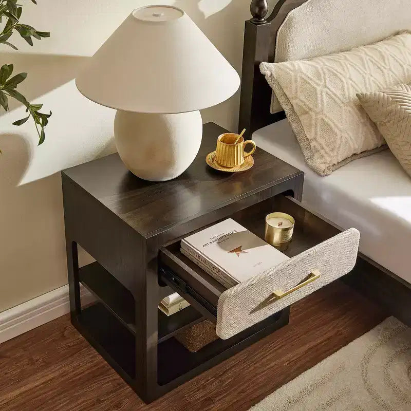 Queen Bedroom Set: Solid Wood Bed Frame with Upholstered Headboard & 2 Nightstands, No Box Spring