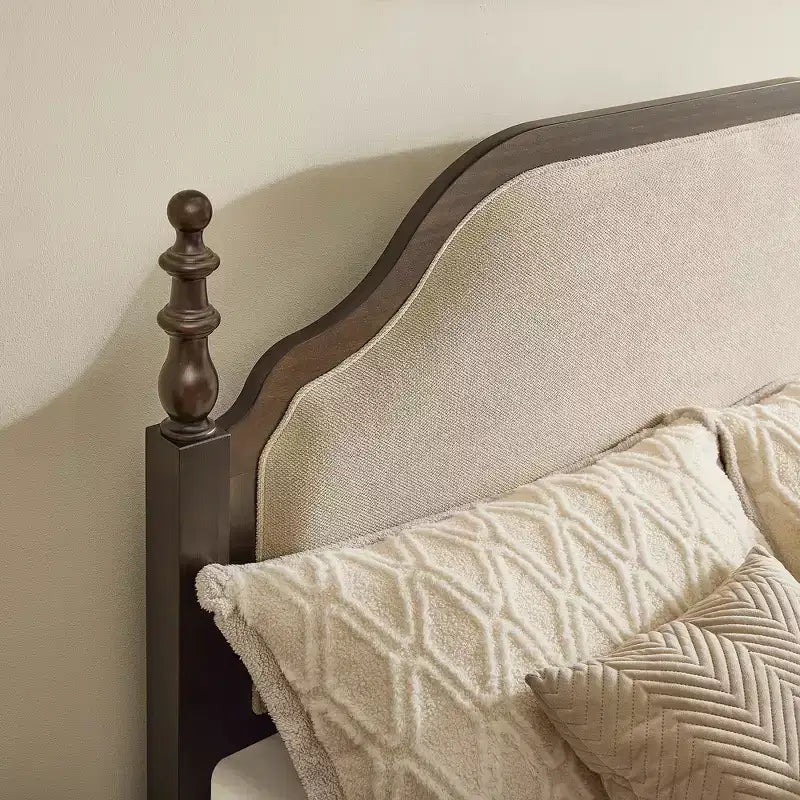 Queen Bedroom Set: Solid Wood Bed Frame with Upholstered Headboard & 2 Nightstands, No Box Spring
