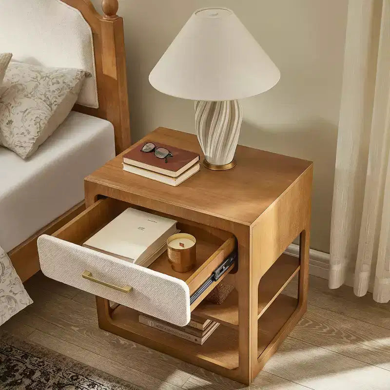 Queen Bedroom Set: Solid Wood Bed Frame with Upholstered Headboard & 2 Nightstands, No Box Spring