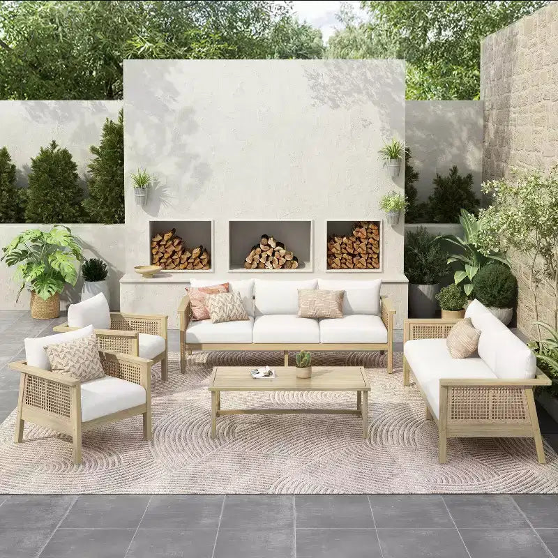 Christopher Knight Home Sejin Ensemble de 5 pièces de mobilier de jardin en bois d'acacia avec table à lattes et osier en polyéthylène