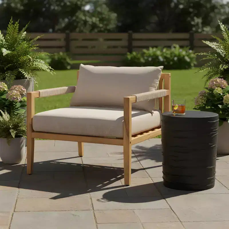 Christopher Knight Home Aditi Modern Patio Seating Set with Lightweight Concrete Side Table and Acacia Wood Chair