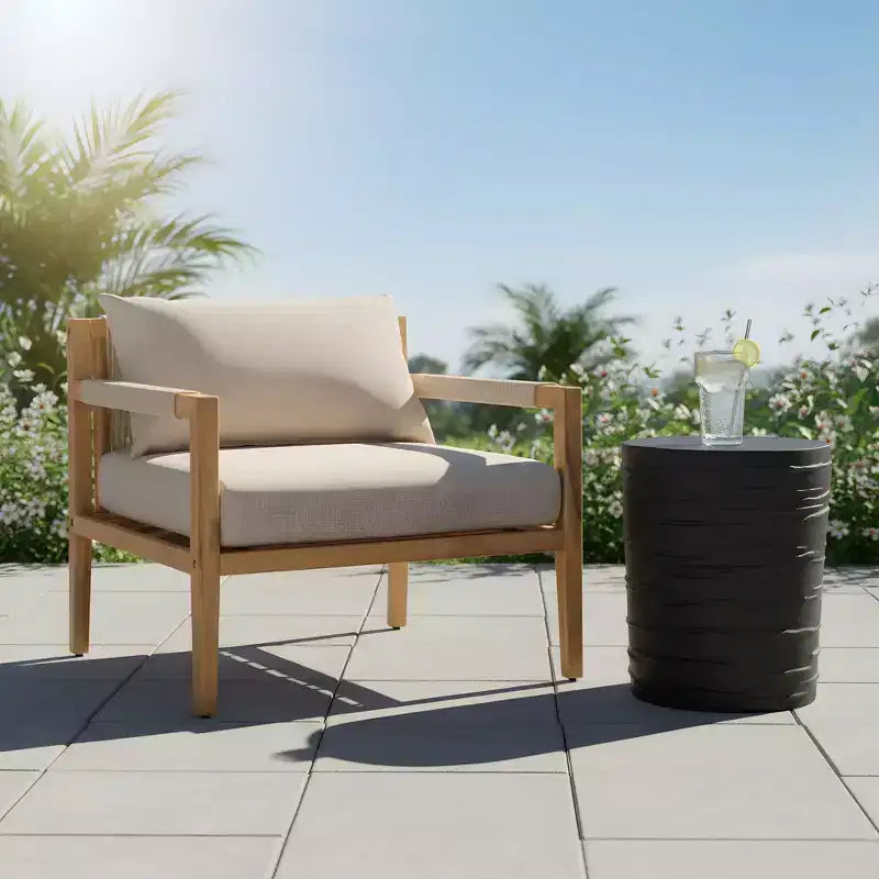 Christopher Knight Home Aditi – Salon de jardin moderne avec table d'appoint en béton léger et chaises en bois d'acacia