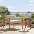 Christopher Knight Home Ankit Modern Patio Acacia Wood Seating Set with Round Lightweight Concrete Tabletop