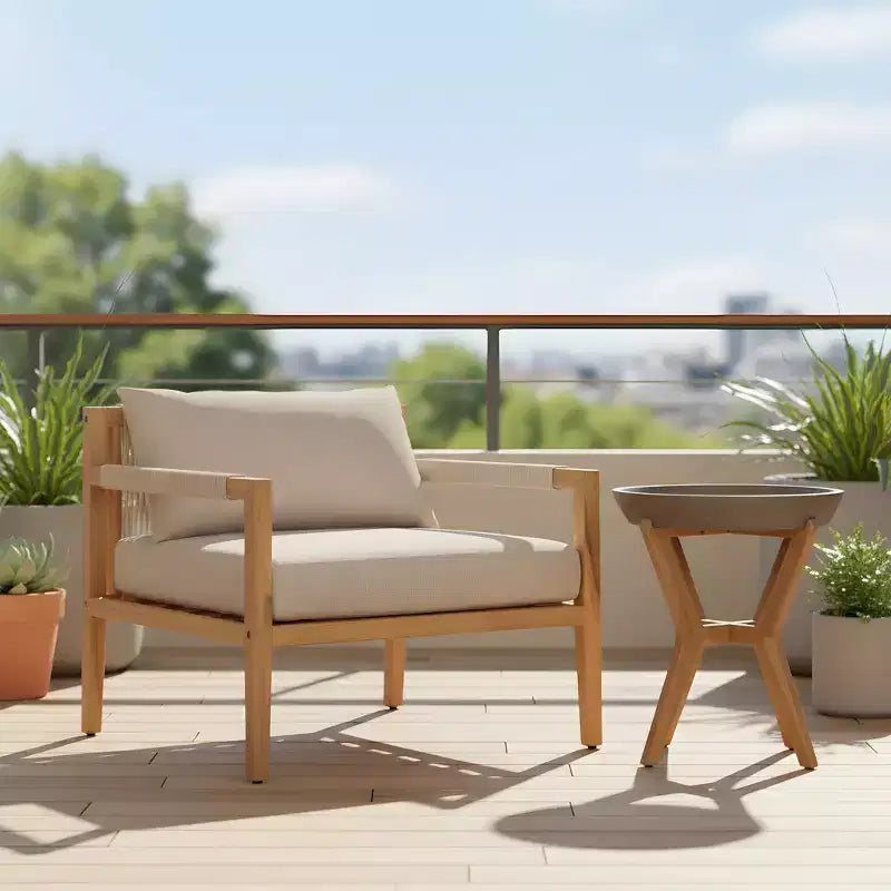 Christopher Knight Home Ankit Modern Patio Acacia Wood Seating Set with Round Lightweight Concrete Tabletop