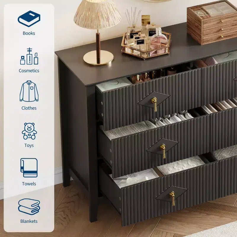 54 Wide 6-Drawer Dresser, Modern Chest with Metal Handles for Bedroom Storage, Black