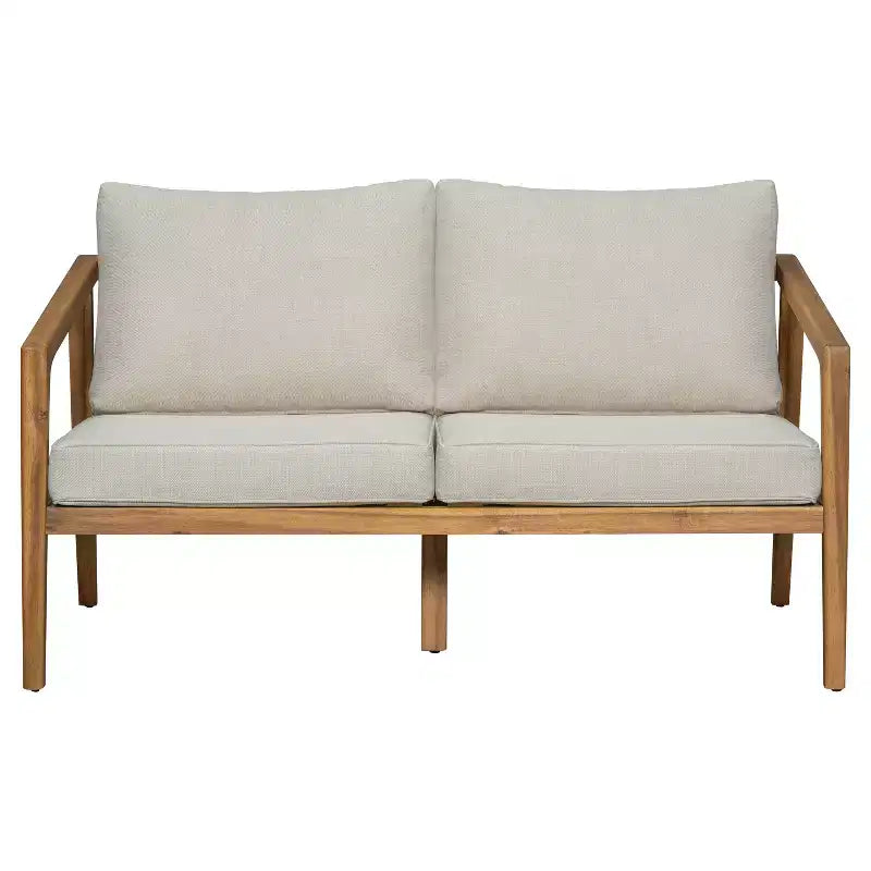 Ensemble de canapé d'extérieur en bois d'acacia Salon de jardin avec table basse et coussins, Teck+Beige - ModernLuxe