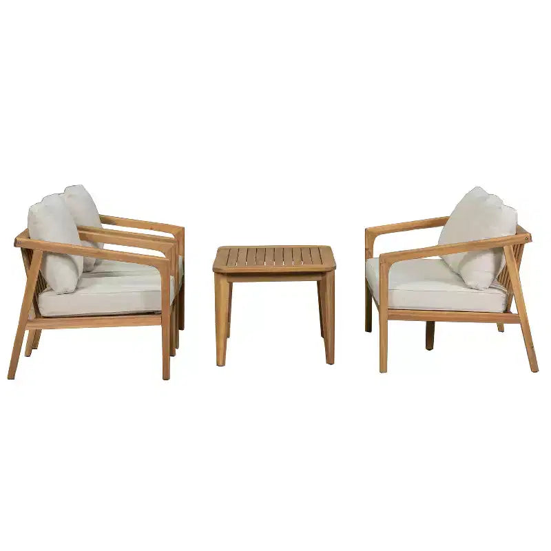 Ensemble de canapé d'extérieur en bois d'acacia Salon de jardin avec table basse et coussins, Teck+Beige - ModernLuxe