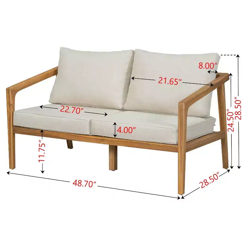 Ensemble de canapé d'extérieur en bois d'acacia Salon de jardin avec table basse et coussins, Teck+Beige - ModernLuxe