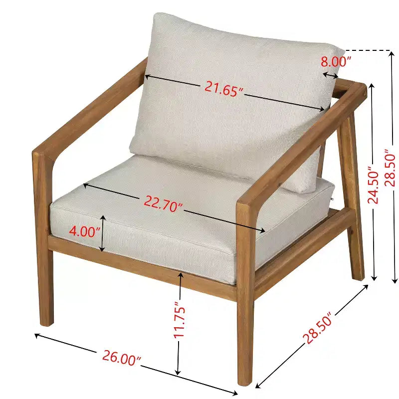 Ensemble de canapé d'extérieur en bois d'acacia Salon de jardin avec table basse et coussins, Teck+Beige - ModernLuxe