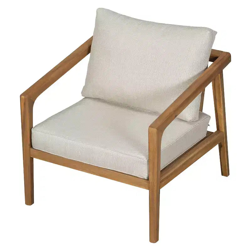 Ensemble de canapé d'extérieur en bois d'acacia Salon de jardin avec table basse et coussins, Teck+Beige - ModernLuxe