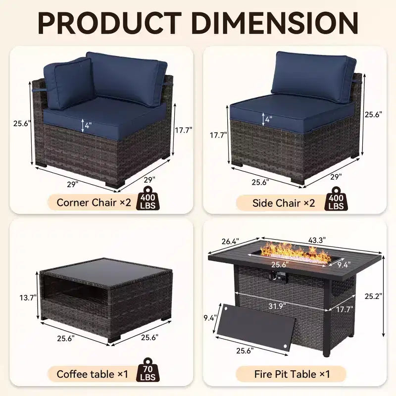 Ensemble de canapés d'extérieur haut de gamme UPTIOT avec méridiennes d'angle, fauteuils d'appoint et table brasero grise convertible pour un confort ultime sur votre terrasse