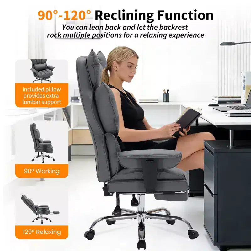 Big and Tall Office Chair with Foot Rest, High Back Gaming Chair, Leather Executive Office Chair, Ergonomic Computer Desk Chair with Lumbar Support