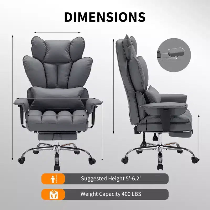 Big and Tall Office Chair with Foot Rest, High Back Gaming Chair, Leather Executive Office Chair, Ergonomic Computer Desk Chair with Lumbar Support