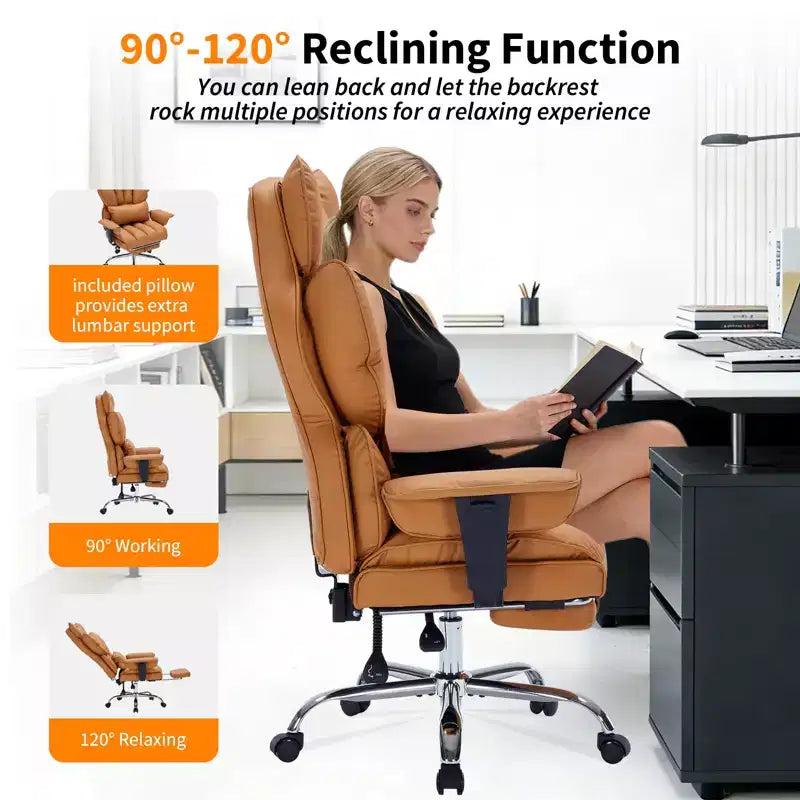 Big and Tall Office Chair with Foot Rest, High Back Gaming Chair, Leather Executive Office Chair, Ergonomic Computer Desk Chair with Lumbar Support