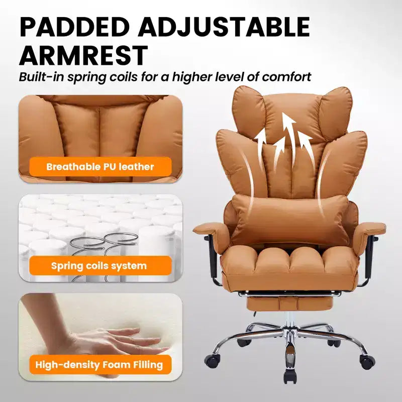 Big and Tall Office Chair with Foot Rest, High Back Gaming Chair, Leather Executive Office Chair, Ergonomic Computer Desk Chair with Lumbar Support