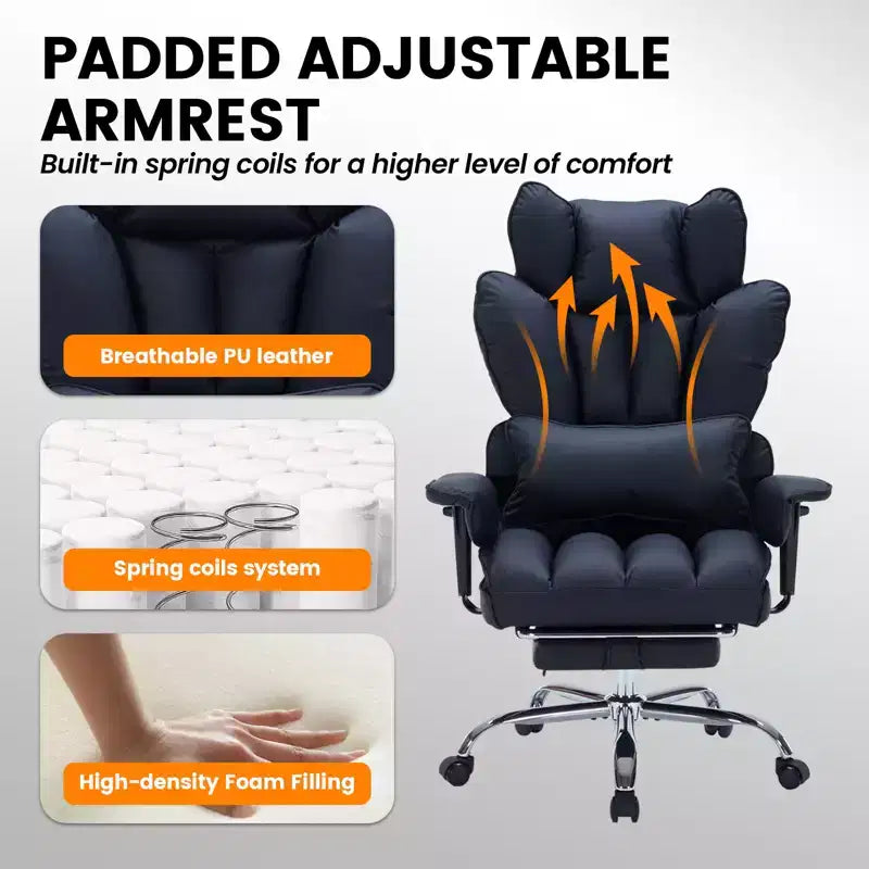 Big and Tall Office Chair with Foot Rest, High Back Gaming Chair, Leather Executive Office Chair, Ergonomic Computer Desk Chair with Lumbar Support