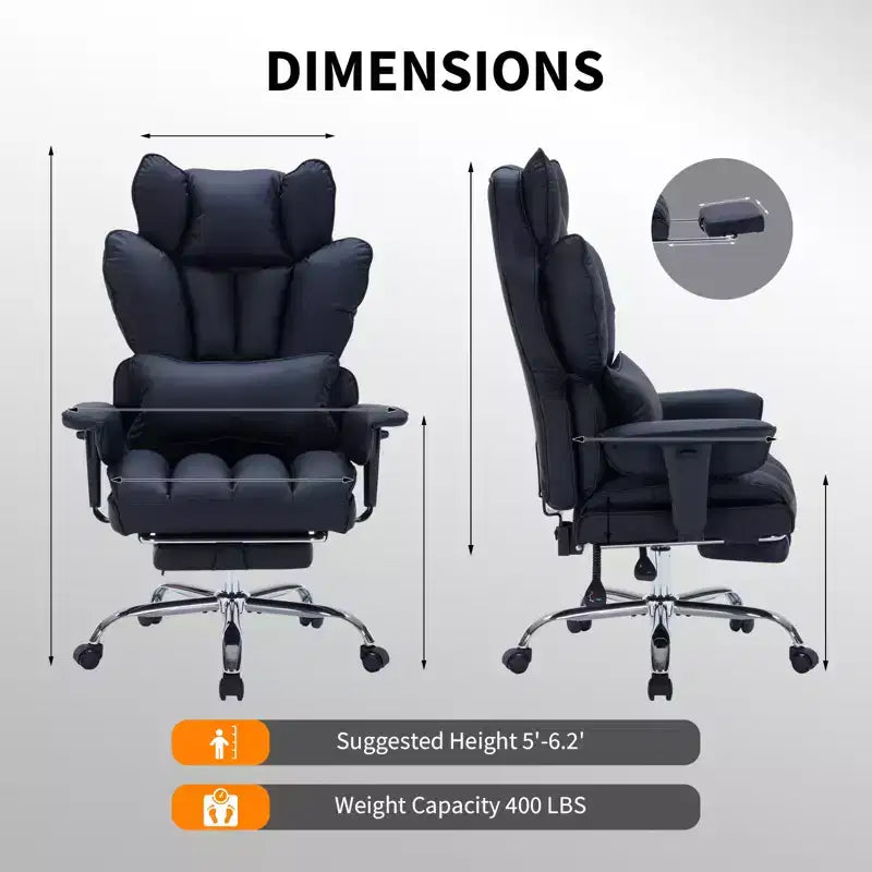 Big and Tall Office Chair with Foot Rest, High Back Gaming Chair, Leather Executive Office Chair, Ergonomic Computer Desk Chair with Lumbar Support