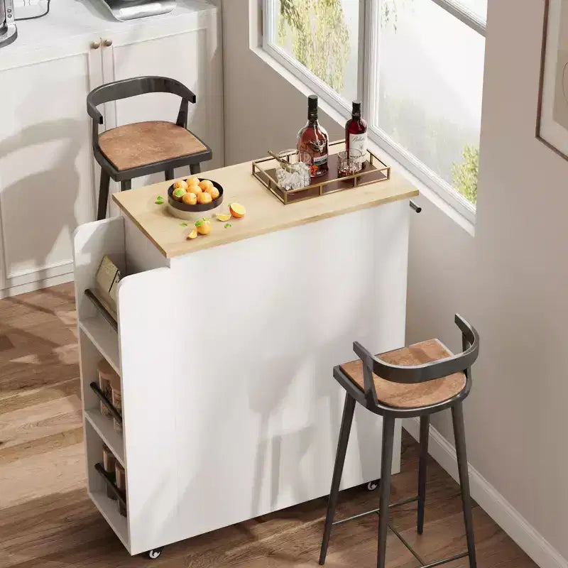 Kitchen Island, 48 Retro Farmhouse Coffee Bar Station with Storage & Glass Door Cabinet, for Dining Room