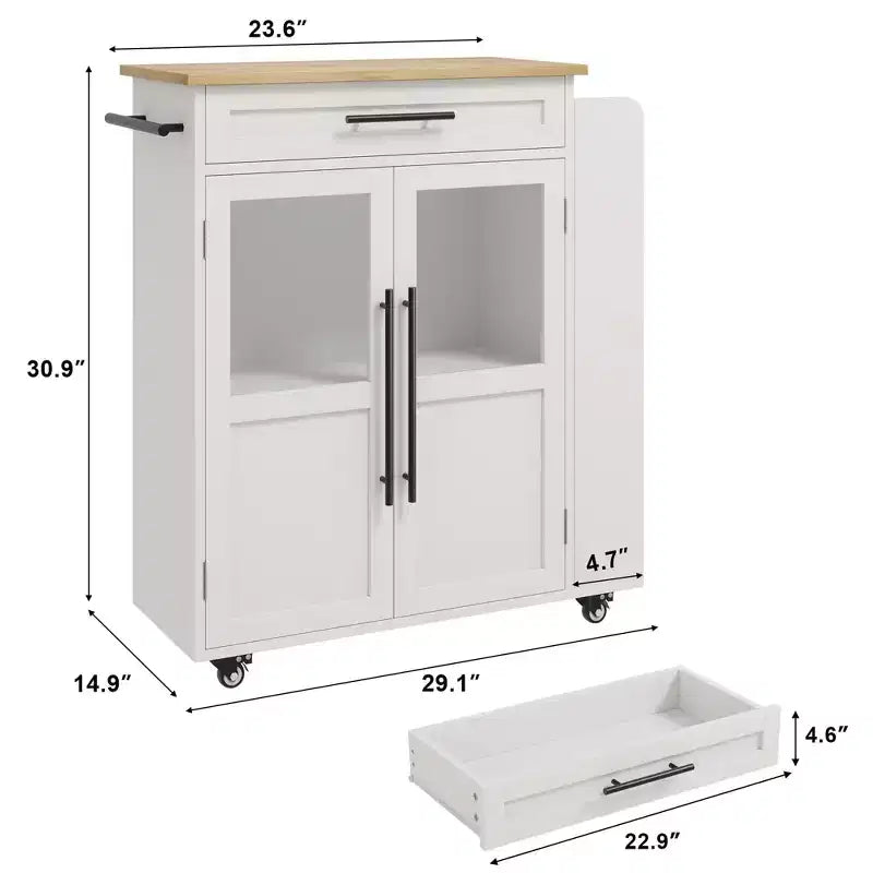 Kitchen Island, 48 Retro Farmhouse Coffee Bar Station with Storage & Glass Door Cabinet, for Dining Room