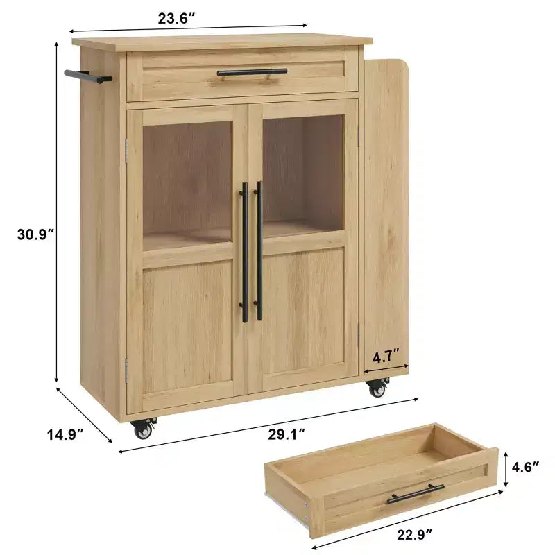 Kitchen Island, 48 Retro Farmhouse Coffee Bar Station with Storage & Glass Door Cabinet, for Dining Room