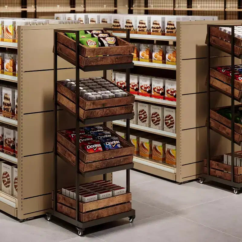 4-Tier Wooden Kitchen Cart with Wheels, Mobile Fruit and Vegetable Storage Rack for Pantry or Bedroom