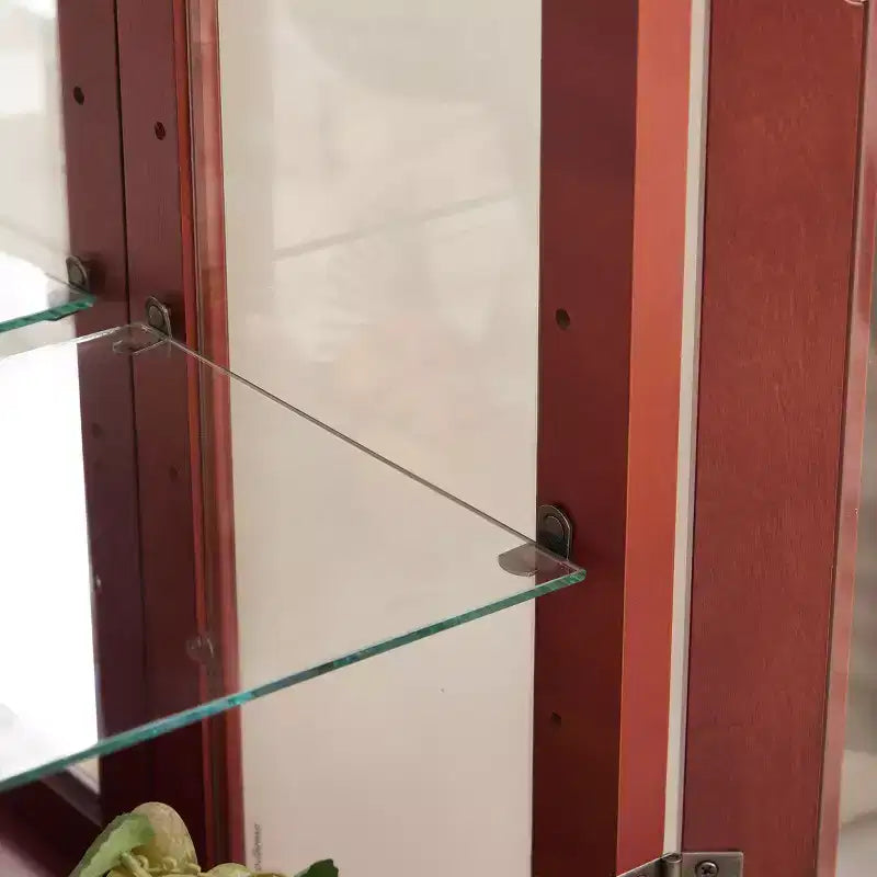 2-Door Curio Cabinet with Tempered Glass Doors, Mirrored Back Panel, Adjustable Shelves, and Light for Home Office