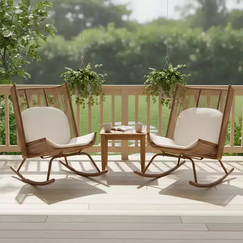 Christopher Knight Home Ved - Ensemble repas 3 pièces pour patio style ferme avec table en bois d'acacia et chaises berçantes en fer